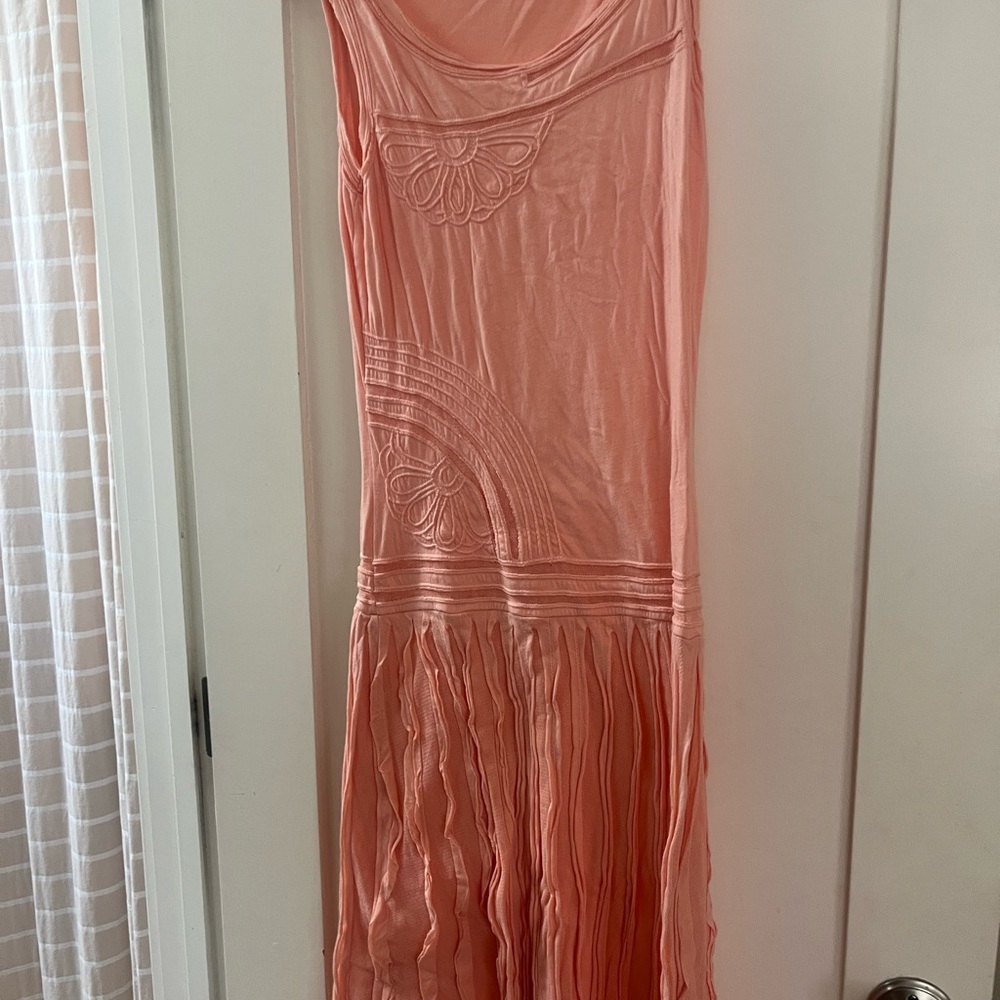 Max Studio Coral Peach Embroidered Maxi Dress